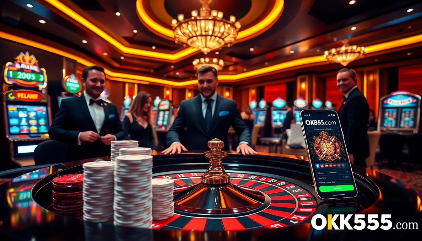 Players enjoying their experience at OK365.com with engaging casino tables and vibrant slot machines.
