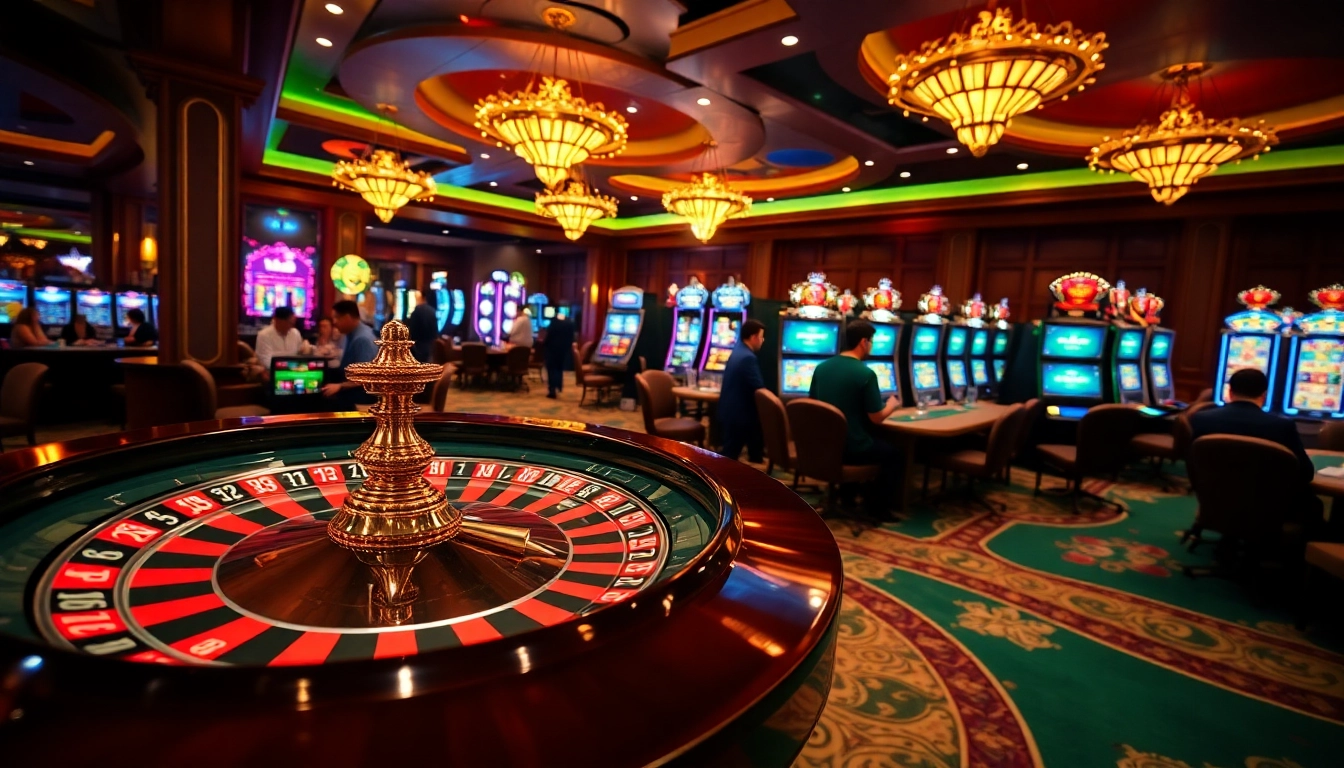 Engaging casino scene showcasing 58win com with roulette, chips, and players having fun.