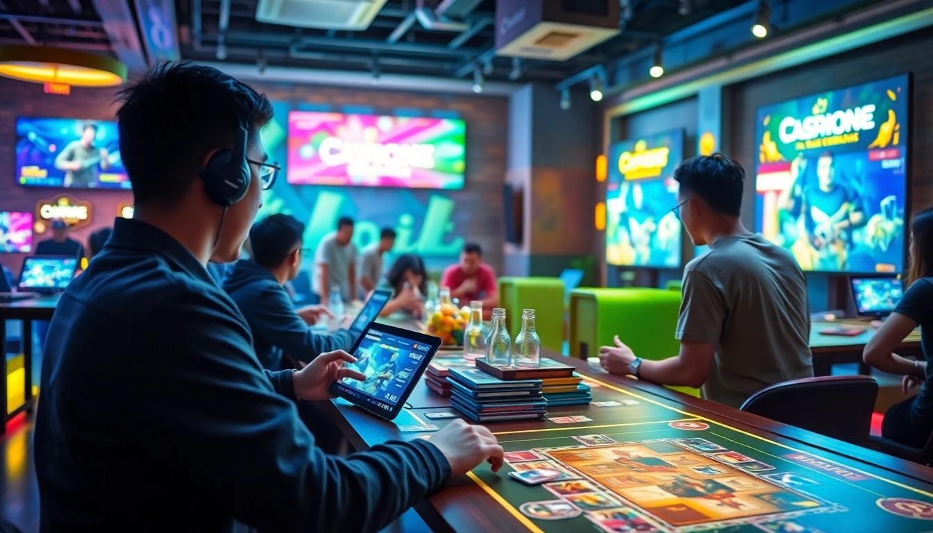 Exciting scene of players engaging in games at gamebaidoithuong.trading, showcasing vibrant digital gaming atmosphere.