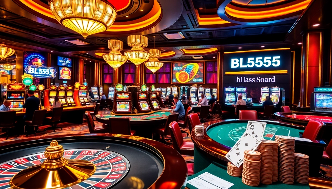 Engage in thrilling games at BL555 casino with vibrant tables and slot machines.