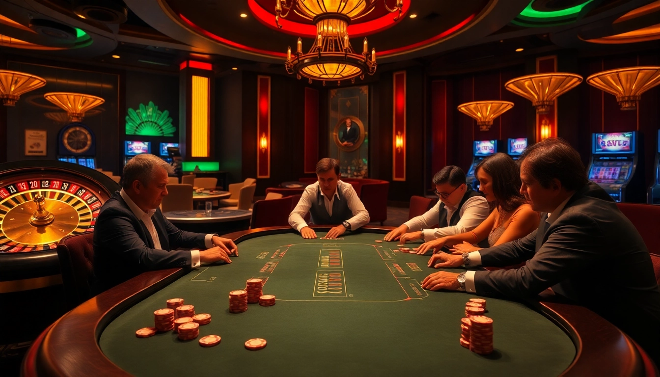 Exciting poker game at 88vv casino with luxurious decor and vibrant atmosphere.