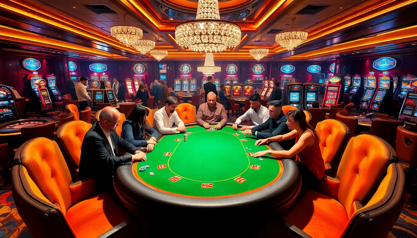 Experience the thrill of gambling at FLY 88's luxurious poker table in a vibrant casino.