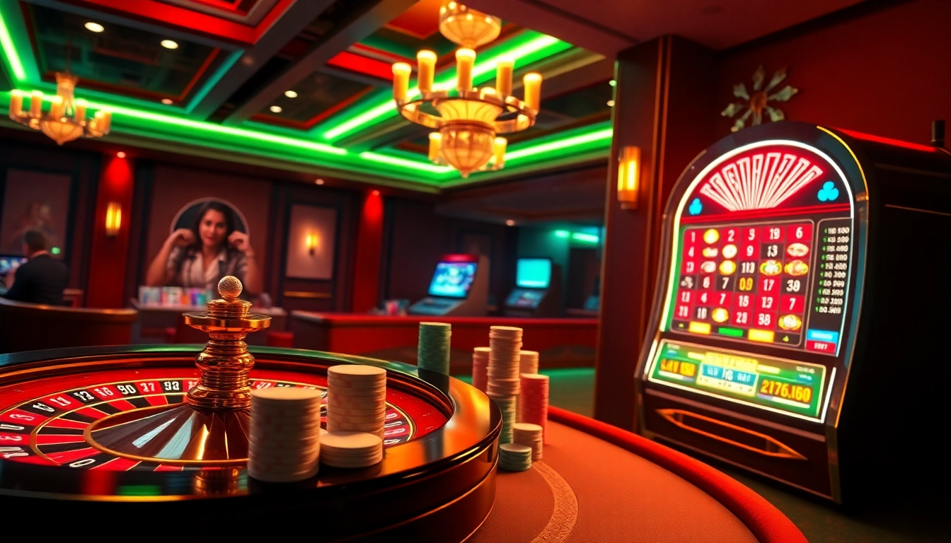 Experience the thrill of MM88 SH with vibrant casino visuals depicting roulette, poker chips, and lively online interface.
