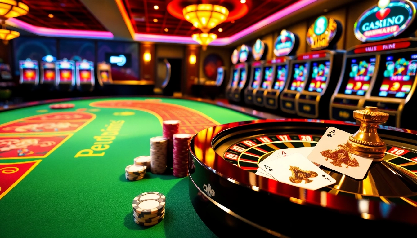 Luck8 offers a thrilling casino experience with vibrant tables, slot machines, and roulette wheels.