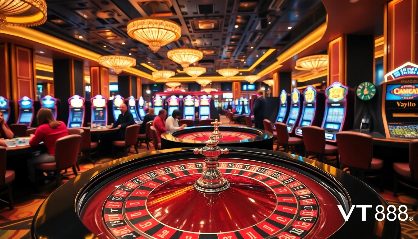 Experience the vibrant thrill of gambling at VT 88's casino with roulette tables and engaging players.