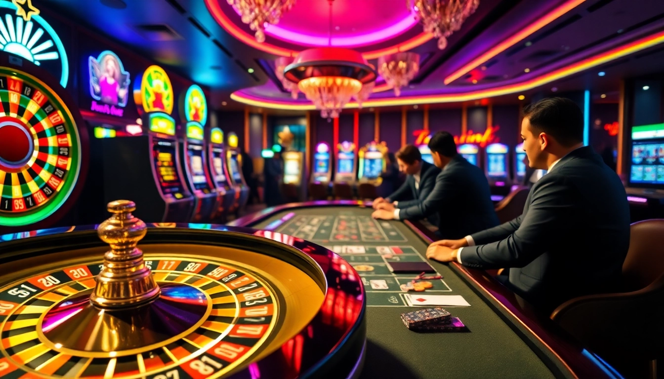 Experience excitement and thrills at 9bet with a vibrant casino atmosphere featuring roulette and slot machines.