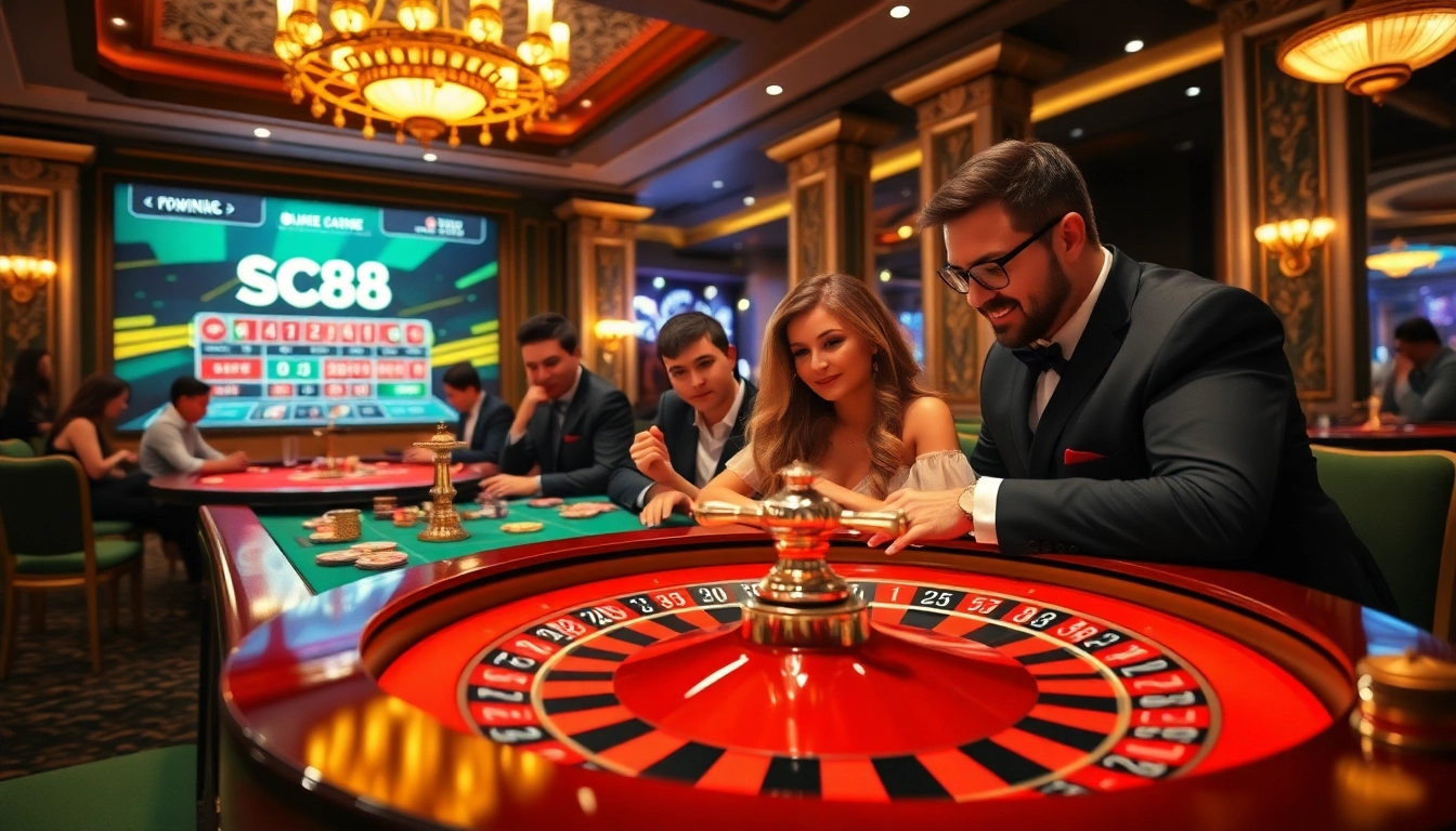 Winning at the roulette table with excitement at https://sc88.bz/ in a luxurious casino setting.