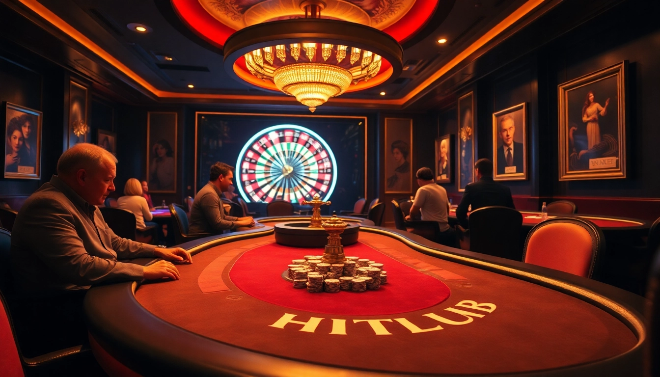 Experience thrilling gameplay at HITCLUB casino with luxurious poker tables and vibrant roulette action.