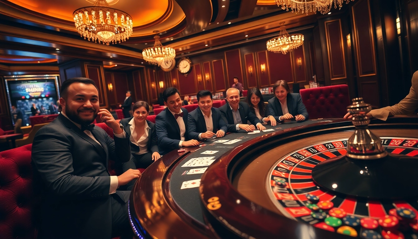 ABC8 players strategizing at a luxurious poker table in a vibrant casino setting.