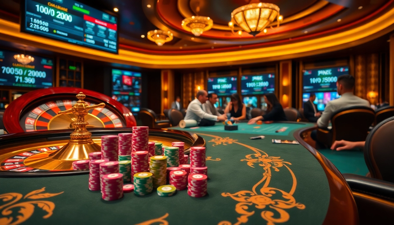 Tỷ lệ cá cược bet88 showcased at a vibrant casino table with poker chips and roulette wheel.