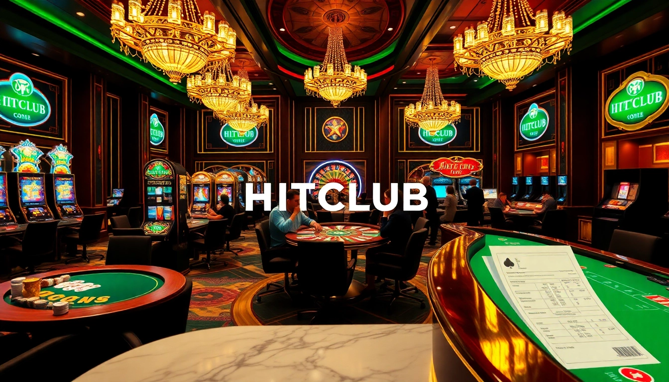 Players strategizing at HITCLUB casino tables surrounded by vibrant gambling excitement.