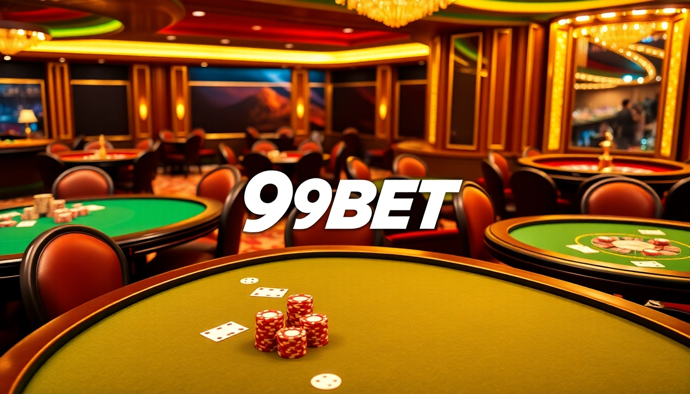 Players enjoying a thrilling game at 9BET casino tables, showcasing poker chips and cards.