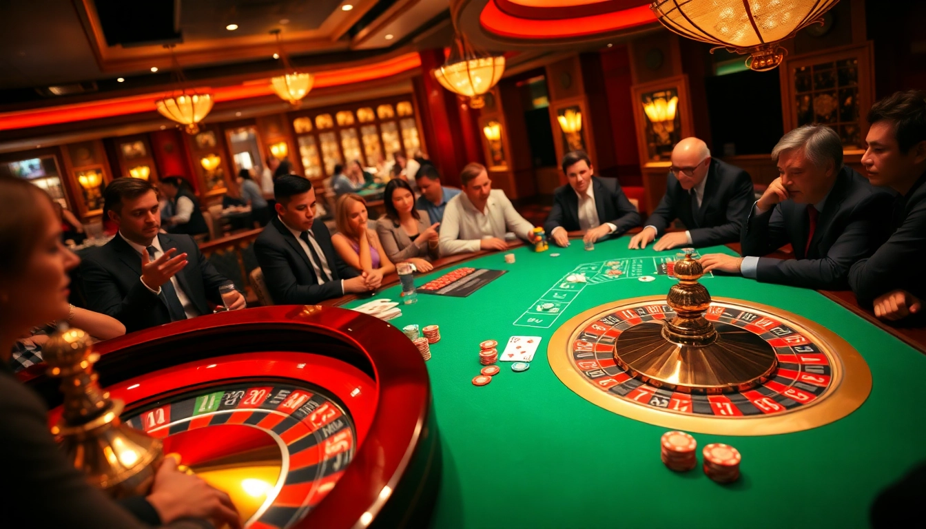 Players engaging in a high-stakes game at a luxurious casino table featuring good88 betting elements.
