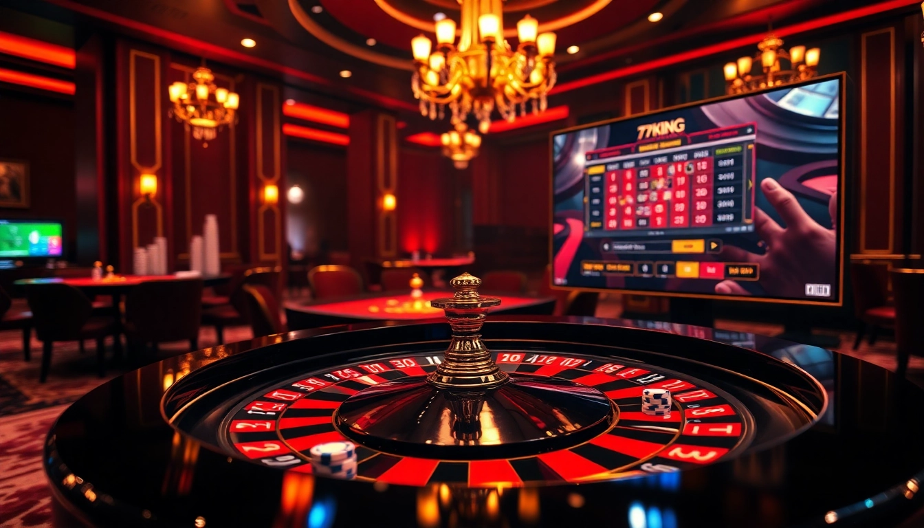 Experience the excitement of 79KING with a vibrant casino scene showcasing roulette, poker chips, and thrilling gameplay.