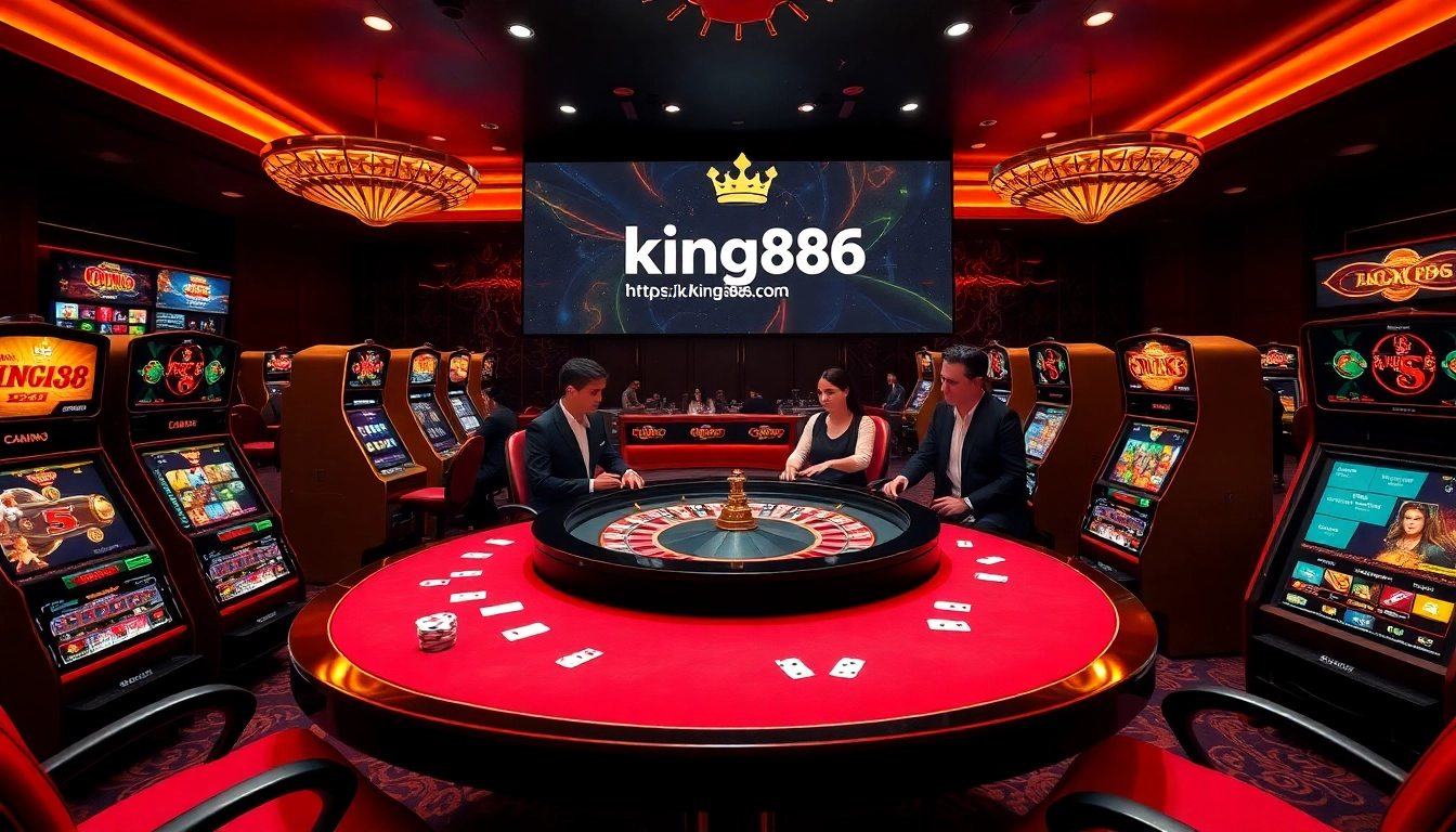 The vibrant casino atmosphere of https://king882026.com/ with players enjoying roulette and poker games.