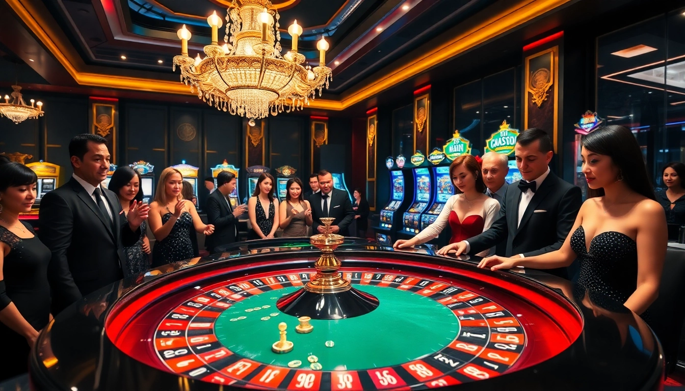 Engaging scene at trang chủ BL555 with players celebrating wins at a roulette table.