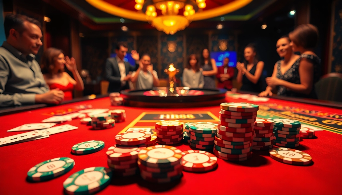 Experience the thrill of gambling at HB88 with vibrant poker tables and enthusiastic players.