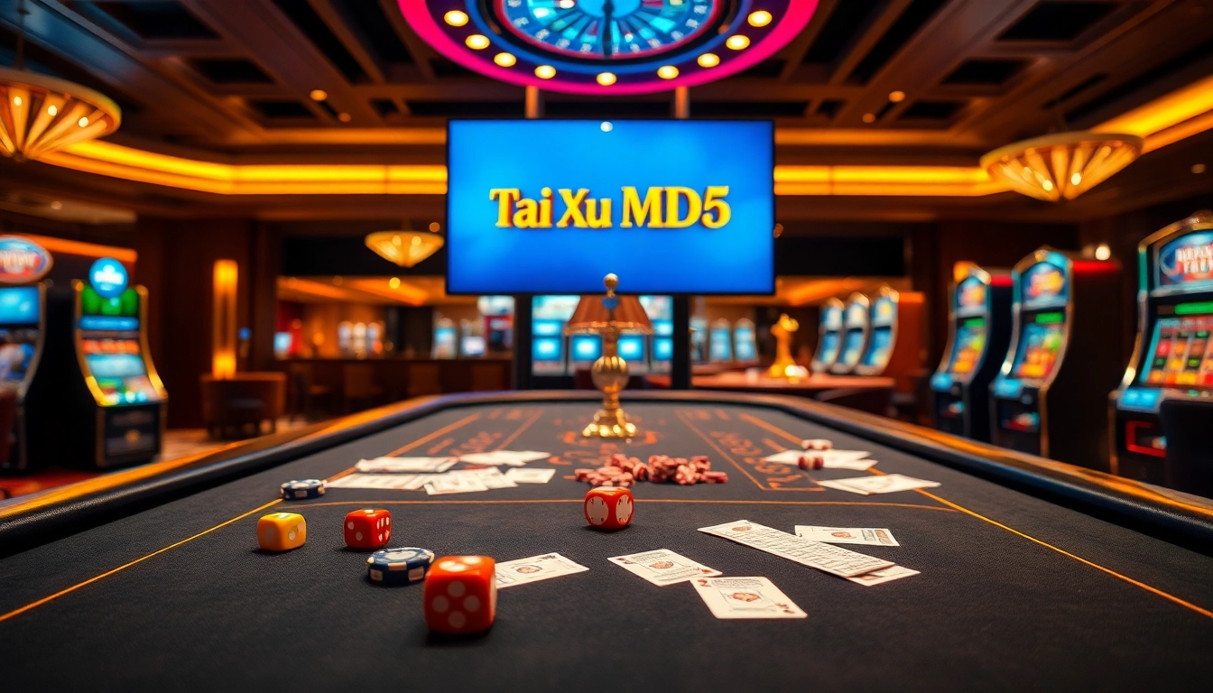 Experience thrilling gameplay at https://taixiumd5.video/ with vibrant Tài XỉuMD5 action at a luxurious casino table.