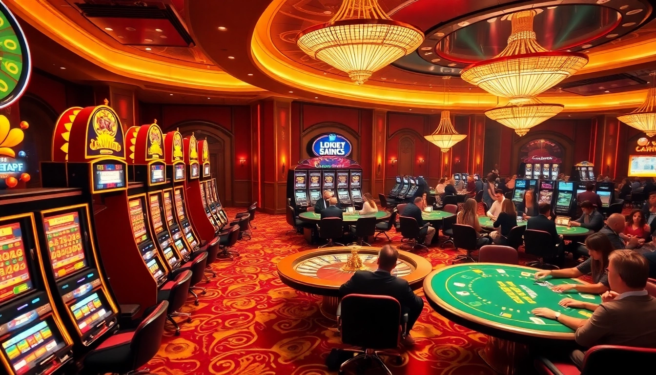Experience thrilling gaming at the Luckywin casino with vibrant tables and exciting slot machines.