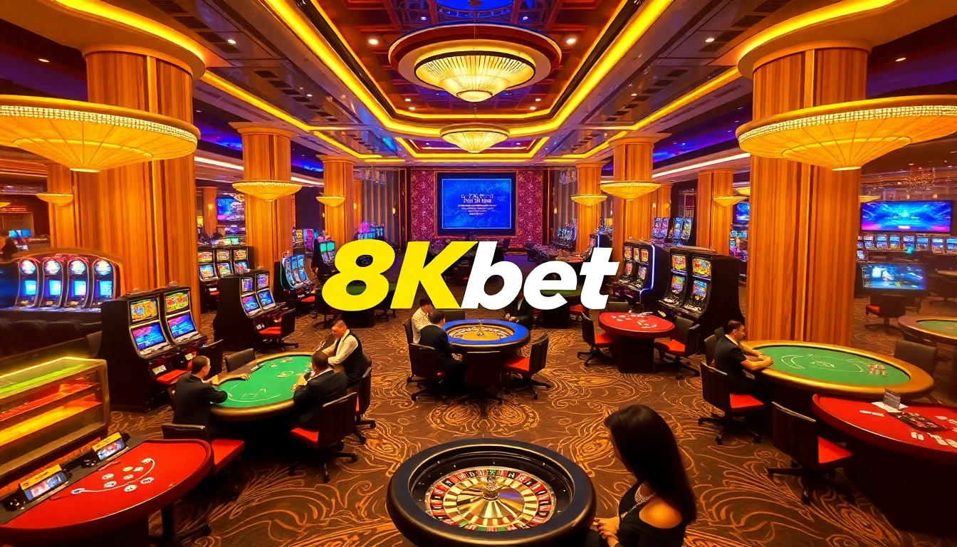 Experience vibrant gaming excitement at 8kbet's luxurious casino atmosphere.