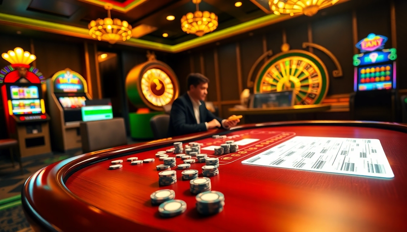 Engage with the vibrant casino action at Trang chủ Luck8 with poker chips and roulette.
