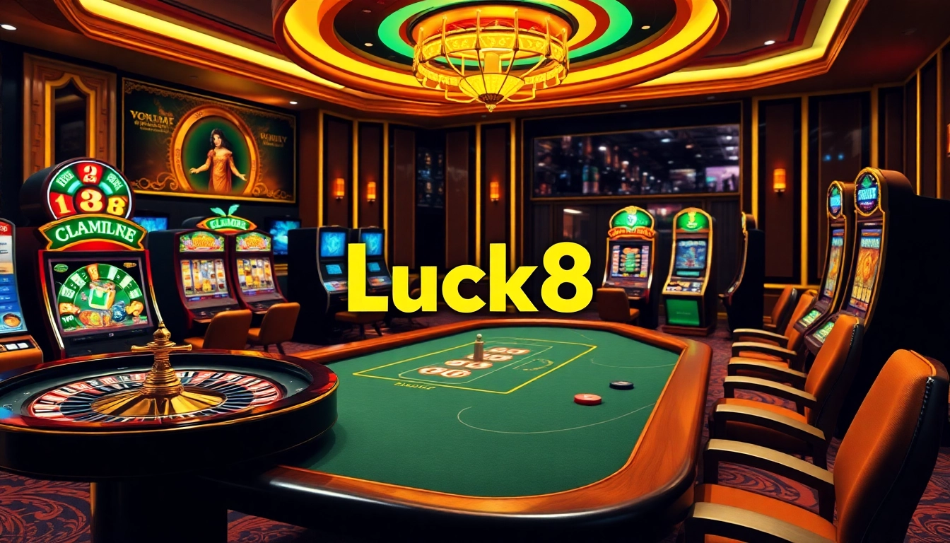 Players enjoying online casino games at Luck8, featuring roulette and vibrant slots.