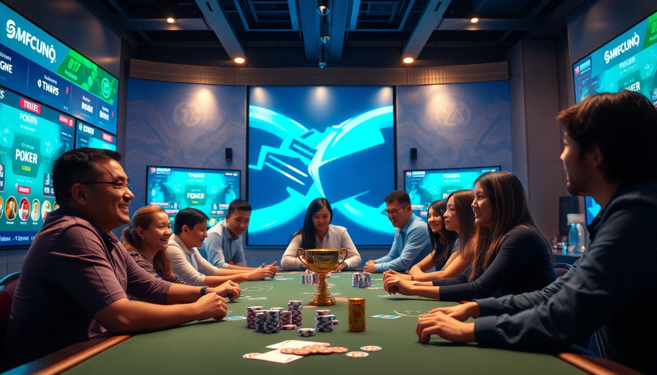 Exciting gaming scene at topgamebaidoithuong.mx featuring online card games and vibrant interaction.